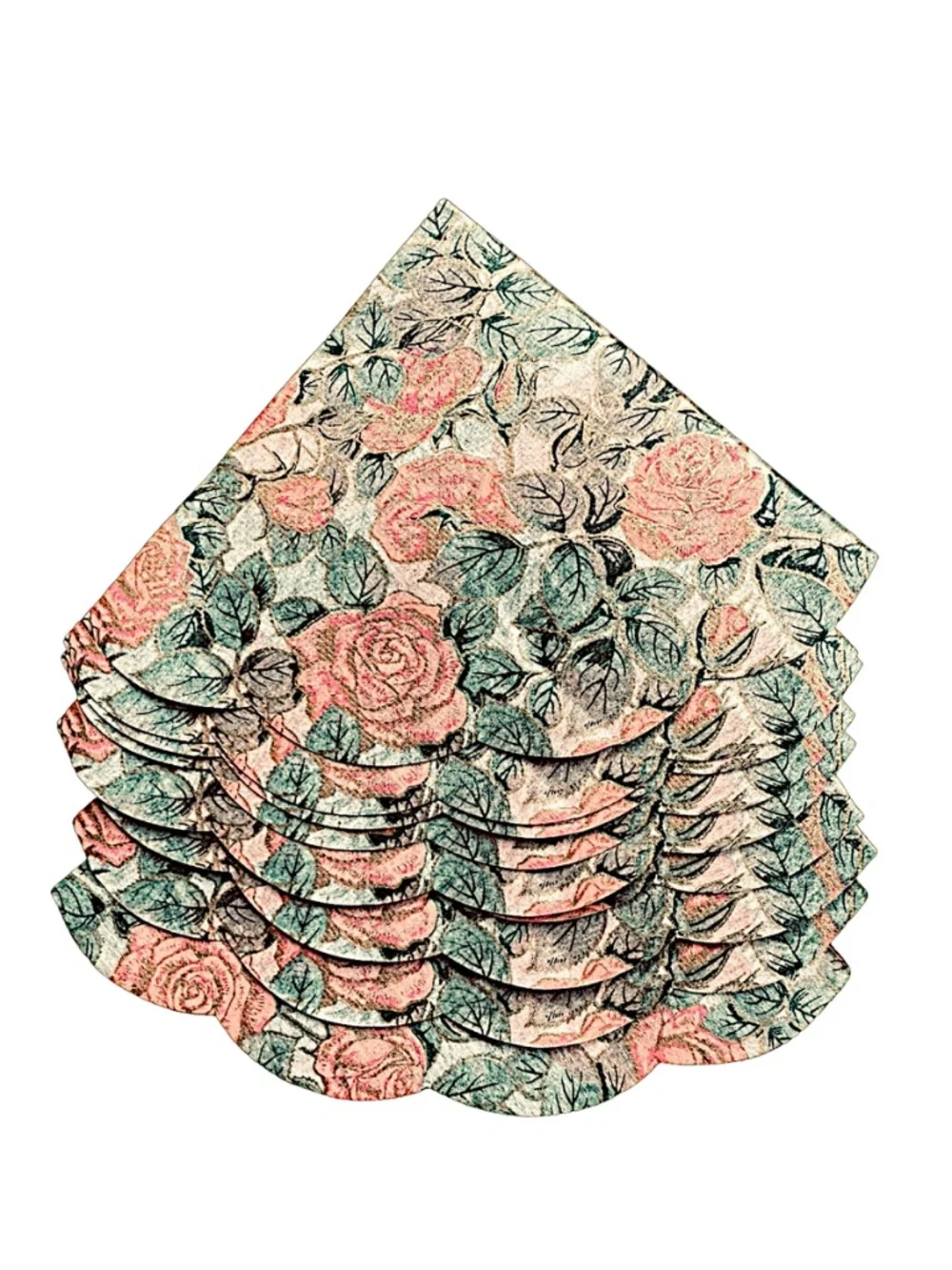 FREUND-MAYER Vintage Rice Paper Napkins (lot of 18) Rose Pattern Scalloped Fan